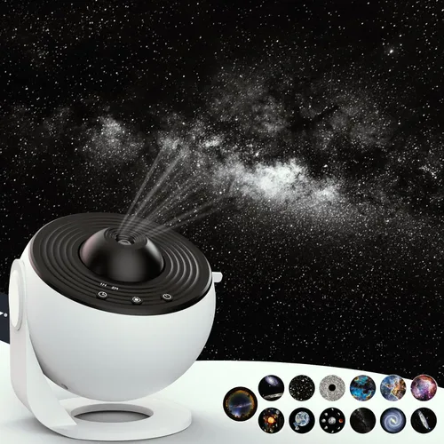 Vista 8 de Proyector de galaxia para dormitorio, proyector de estrellas de imagen HD, luz de galaxia, 13 discos de película planetario con perilla ajustable