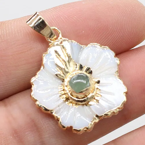 Vista 3 de LHJ Forma de vieira Natural Madre de Perla Shell Pendnats Energy Crystal Stone Setting para hacer joyas 5 piezas