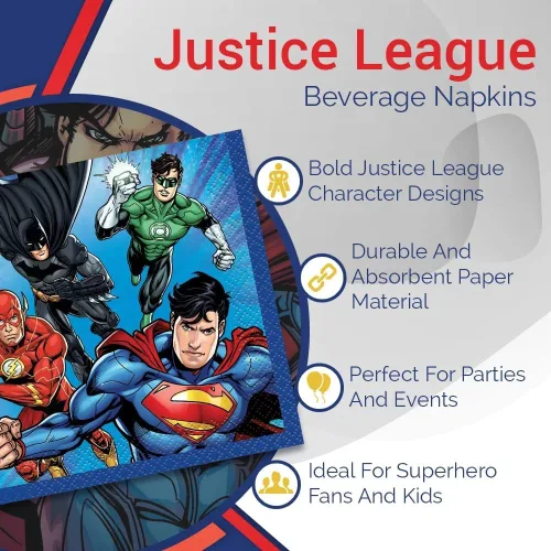 Vista 5 de Artículos de fiesta de Justice League, Servilleta para bebidas , talla única , Multicolor