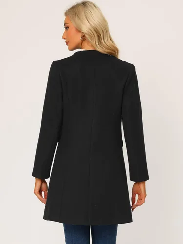 Vista 4 de Allegra K Abrigo de invierno elegante con cuello en V para mujer, abrigo largo de un solo pecho