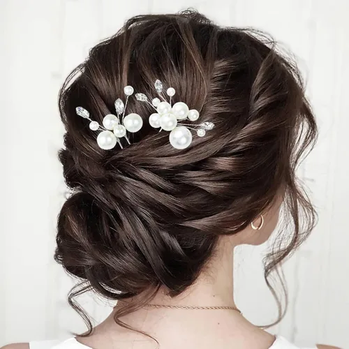 Vista 6 de REDANHA 4 horquillas de pelo de perlas para mujeres y niñas para peinados de boda, incluyendo 2 estilos más grandes y 2 estilos más pequeños