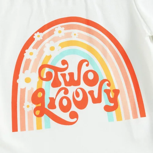 Vista 4 de YOKJZJD Conjunto de camiseta de manga corta con estampado floral arcoíris y pantalones acampanados para niñas pequeñas