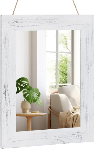 Vista 9 de QDSSDECO Espejo de pared de 16"×20" con estante, decoración de estilo granja, espejo rectangular colgante para baño, tocador, dormitorio, entrada