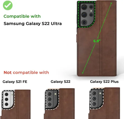 Vista 2 de Snakehive Cartera de cuero para Samsung Galaxy S22 Ultra 5G Funda de cuero genuino con tarjetero Funda tipo folio con soporte Compatible
