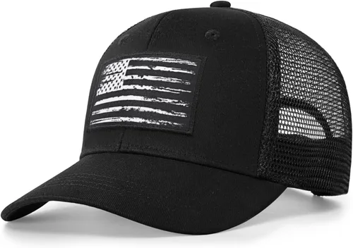 Vista 18 de Sombrero de camionero con bandera de pez estadounidense, regalos de pesca para hombres, sombrero de pesca Snapback perfecto para pesca y uso diario
