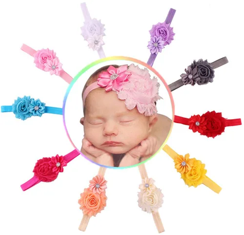 Vista 2 de Qandsweet vincha con flor cruzada e incrustaciones de estrás, para fotografías, para niña, 3-24 meses