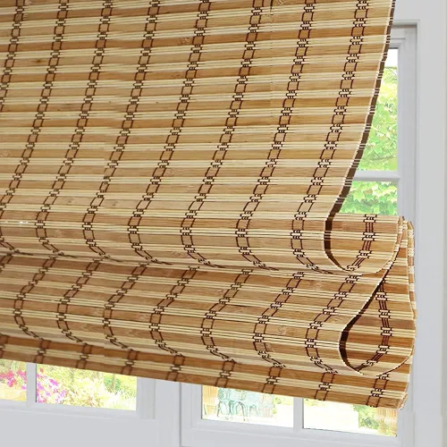 Vista 19 de Persianas Romanas de Bambú Sin Cordón con Oscurecimiento Total, Persianas Enrollables de Madera con Filtrado de Luz y Protección UV con Cenefa de 6