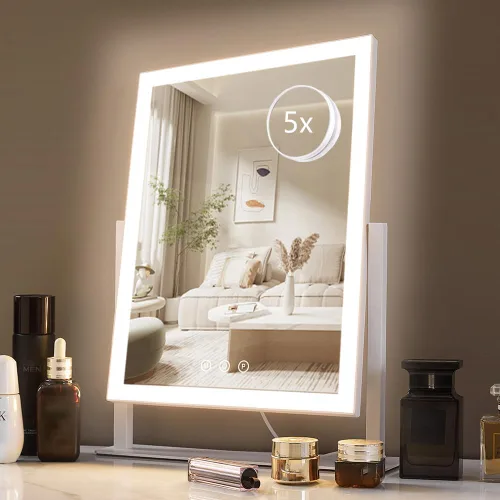 Vista 7 de HIEEY Espejo de maquillaje iluminado, espejo de tocador Hollywood con luces, tres modos de iluminación de color y espejo de aumento 5X, control