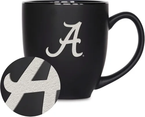 Vista 45 de Rico Industries - Taza de cerámica mate negra con grabado láser estándar de 15oz para NCAA (escuelas T & U) - Para bebidas calientes o frías