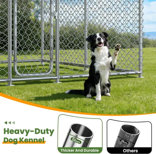 Vista 4 de Perrera resistente para perros de 7.8 x 7.8 pies con techo impermeable y resistente a los rayos UV, mecanismo de bloqueo seguro, caja de metal