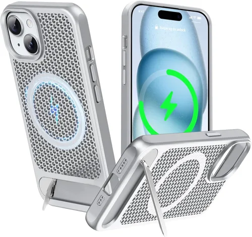 Vista 55 de Funda magnética de disipación de calor para iPhone 13 Pro Max, para MagSafe, protección contra caídas Coolingf, funda con función atril ajustable