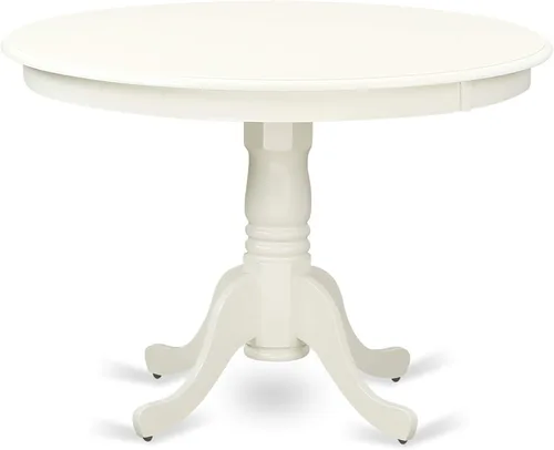 Vista 3 de East West Furniture HLFR3-LWH-18 - Juego de mesa y sillas de cocina de 3 piezas contiene una mesa redonda de comedor con pedestal y 2 sillas Parson