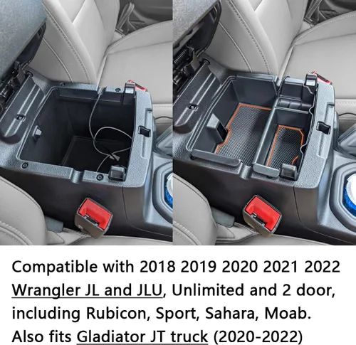 Vista 6 de EDBETOS Organizador de consola central con ribete naranja y caja colgante compatible con Jeep Wrangler JL/JLU 2018 2019-2024 y Jeep Gladiator JT