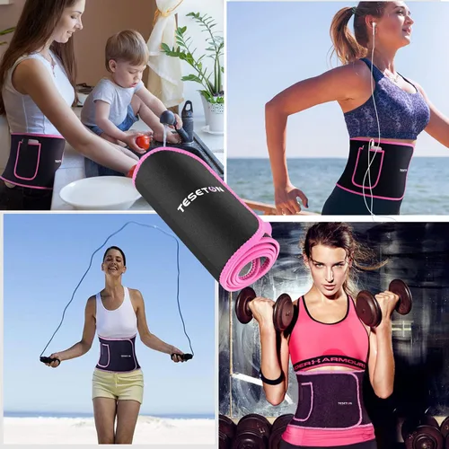 Vista 6 de TESETON Entrenador de Cintura para Mujer y Hombre - Banda de Sudor para Mujeres, Recortador de Cintura para la Grasa del Vientre Inferior, Fácil