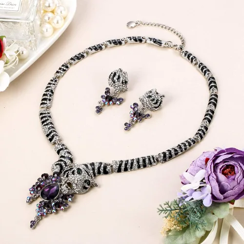 Vista 3 de Ever Faith Tigre Flor lágrima vidrio austríaco collar arete set