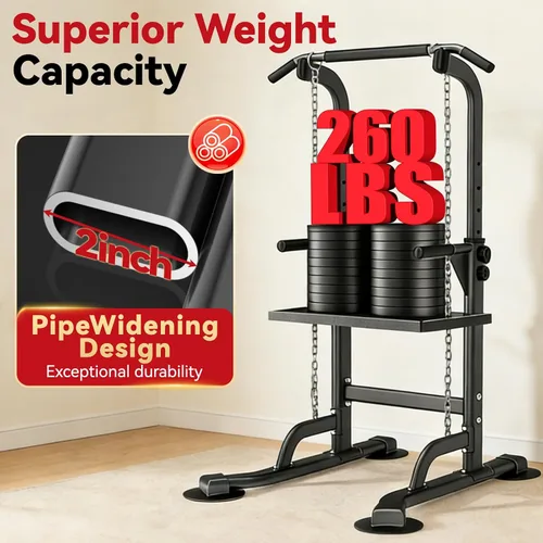 Vista 3 de WATBKHE Power Tower Pull Up Dip Station Foldable, Pull Up Bar Station Adjustable, Multi-Function Home Gym, Strength Training Fitness Equipment