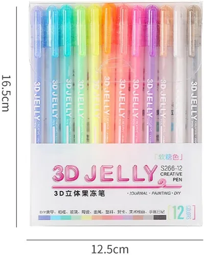 Vista 8 de Juego de bolígrafos de gelatina 3D, bolígrafos de gel adecuados en vidrio para bricolaje, pintura, dibujo, colorear, plástico (6 colores)
