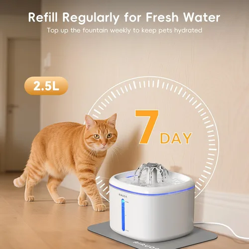 Vista 2 de Fuente de agua para gatos, fuente para gatos de 84 onzas / 2.5 L, dispensador automático ultrasilencioso de agua para mascotas mejorado con 3