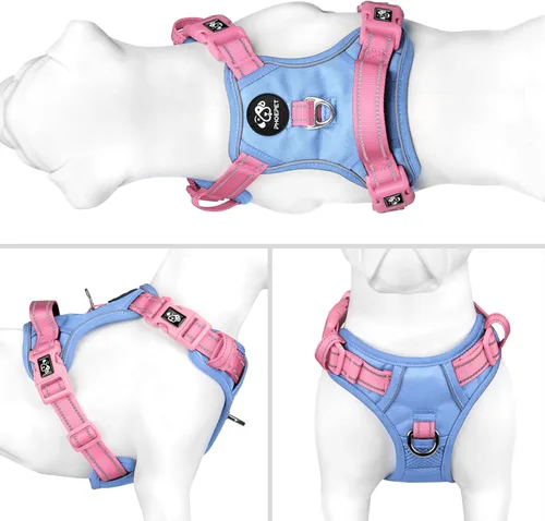 Vista 2 de Arnés para perro sin tirones, chaleco para perro reflectante ajustable de colores únicos, con asa de entrenamiento suave y clips de metal