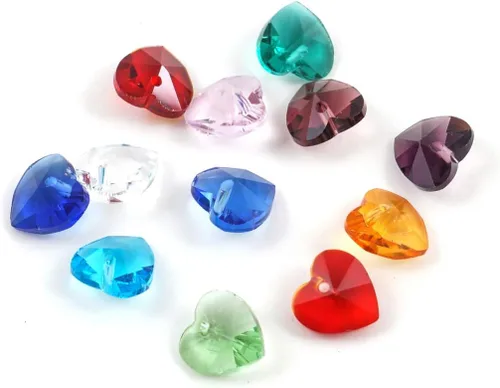 Vista 4 de 20 cuentas colgantes de cristal de corazón de amor de San Valentín de 0.394 pulgadas (0.394 in), cuentas sueltas de diamantes de abril transparentes
