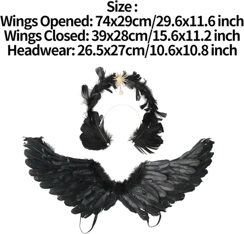 Vista 2 de renvena Diadema de alas de ángel, tiara de boda, Navidad, alas de ángel, elegante, tocado de ángel