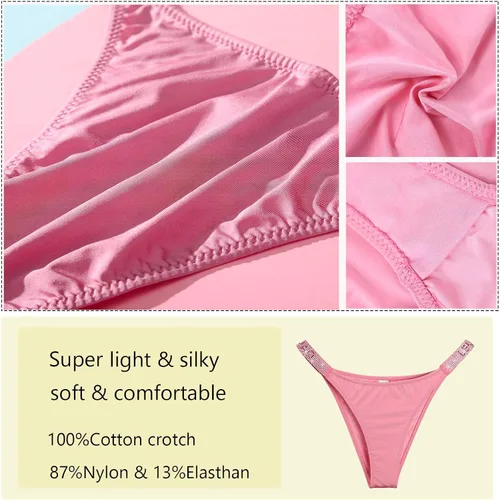 Vista 7 de LEVAO Bragas sexis tangas para mujer con letras de diamantes de imitación tanga de talle bajo paquete múltiple paquete de 3-6 S-XL