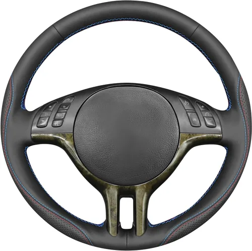 Vista 7 de MEWANT Funda de volante de cuero genuino para BMW Serie 3 E46 E46 X5 E53 DIY Protector de volante