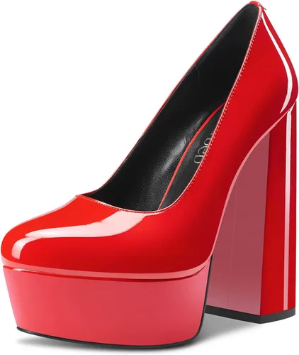 Vista 29 de TNYNFBEB Zapatos de tacón de plataforma alta para mujer, con puntera redonda, sin cordones, básicas, clásicas, de 5.5 pulgadas