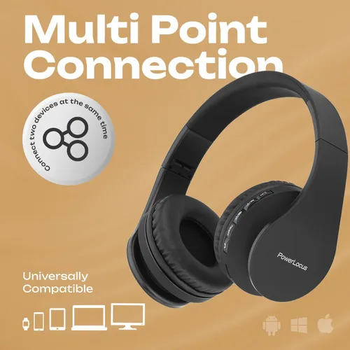 Vista 6 de PowerLocus - Audífonos inalámbricos Bluetooth para usar sobre las orejas, estéreo, plegables, con cable y micrófono incorporado para iPhone