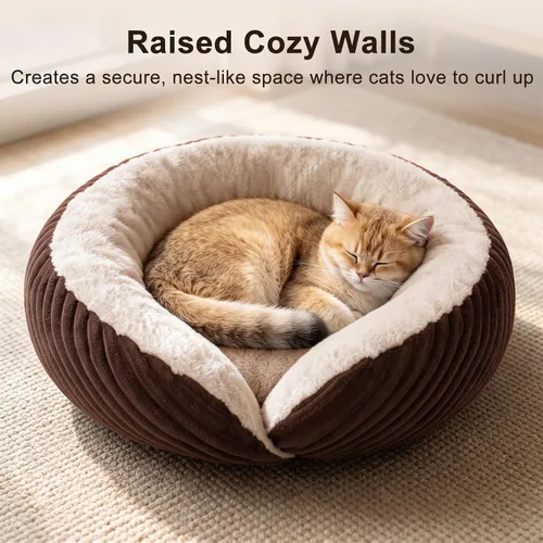 Vista 2 de Tovve Cama para gatos en interiores, sofá cama redonda lavable para gatitos Marrón