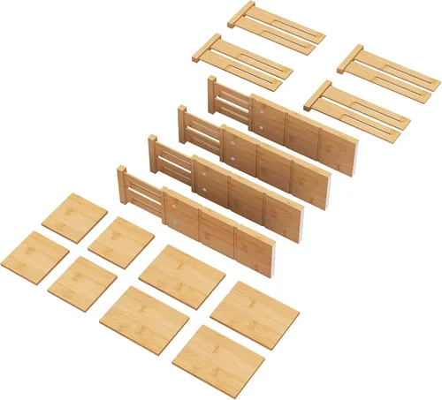 Vista 6 de Separadores de cajones de 4.4 pulgadas de alto con insertos, separadores de cajones de bambú para ropa, ampliables de 12 a 17.5 pulgadas