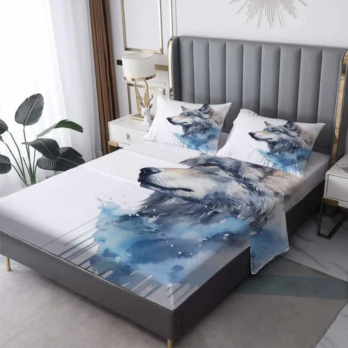 Vista 8 de Howling Wolf Sábanas tamaño individual – Sábanas de cama de lobos, microfibra suave y bolsillo profundo y sábanas y fundas de almohada estampadas