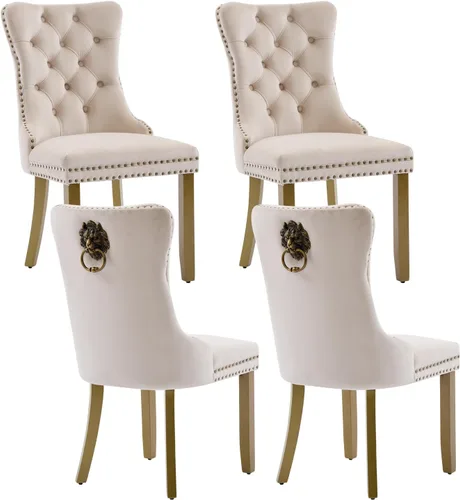 Vista 23 de Juego de 2 sillas de comedor de terciopelo beige, modernas sillas de cocina tapizadas