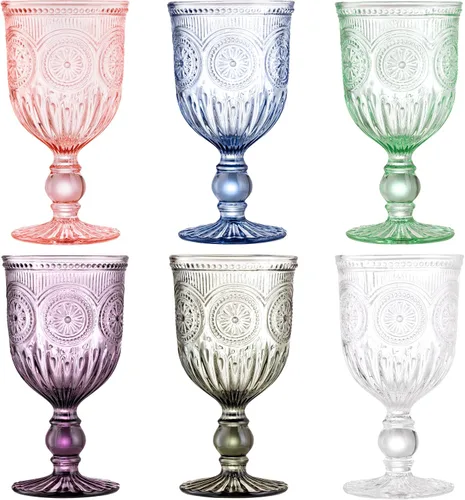 Vista 11 de Juego de copas de vino ámbar Yungala de 6 unidades, copas vintage de 10 onzas con diseño de nudos