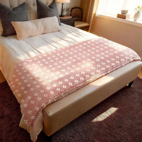 Vista 10 de Manta de muselina ligera y acogedora de 2 capas de 100% algodón para cama, sofá y sofá, colcha de verano con patrón, azul, tamaño individual, 59 x