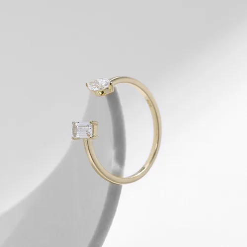 Vista 5 de Anillos de aniversario, juego de anillos de compromiso Anillo abierto ajustable con forma rectangular Moissanita Oro Amarillo