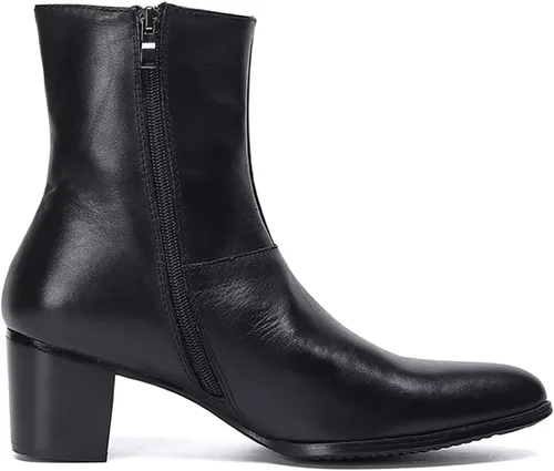 Vista 3 de Santimon Botas de vestir para hombre, estilo casual, de cuero auténtico, botas Chelsea de moda, botas vaqueras occidentales, para baile de Negro