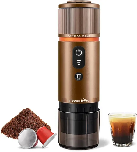 Vista 10 de CONQUECO Máquina de café espresso portátil: 12V eléctrica pequeña máquina de viaje Expresso - Autocalentamiento 8 tazas funciona