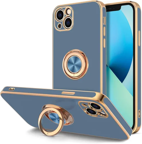 Vista 10 de Hython Funda para iPhone 13 con Soporte de Anillo [Soporte de Anillo Giratorio de 360° Base Magnética] [Borde Chapado en Oro Rosa] Cubierta Delgada