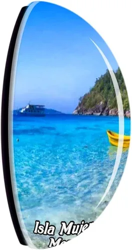 Vista 2 de Isla Mujeres Mexico Imán para nevera 3D Cristal Cristal Turístico Ciudad Viaje Souvenir Colección Regalo Fuerte Refrigerador Pegatina