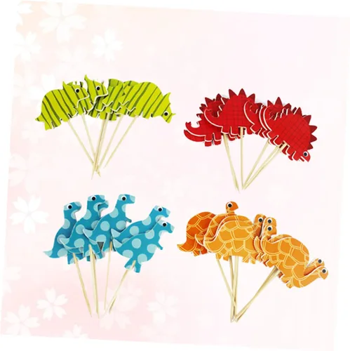 Vista 2 de 96pcs Dinosaur Cake Topper Paper Decoration for Birthday Party