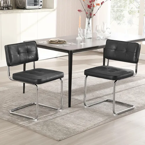 Vista 26 de Zesthouse Juego de 2 sillas de comedor de metal industrial, sillas de cocina tapizadas de cuero sintético con base de metal negro, para cocina