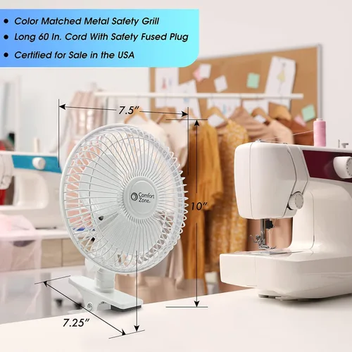 Vista 3 de COMFORT ZONE - Ventilador personal con clip y 2 velocidades de 6 pulgadas, color negro