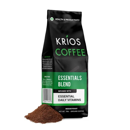 Vista 7 de Krios Coffee Brilliance Café molido, mejora la energía y el enfoque con vitaminas esenciales, L-teanina y rodiola rosa, tostado medio, suave, bolsa
