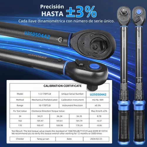 Vista 3 de Llave dinamométrica de 1/2 pulgada con clic de doble dirección, llave dinamométrica profesional de clic de doble dirección 10-170