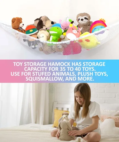 Vista 5 de PLS - Organizador de almacenamiento de juguetes colgantes, red de juguetes de animales para dormitorios de niños, sala de juegos y organización