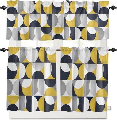 Vista 67 de Cortinas de cocina de Navidad, cenefa semitransparente ajustable con lazo, muñeco de nieve, copo de nieve, bolsillo para barra, tratamiento