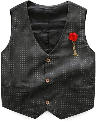 Vista 4 de Conjunto de traje formal de caballero para niños 4 piezas camisas de manga larga con corbatín pantalones chaleco trajes para niños negro 4-5 años