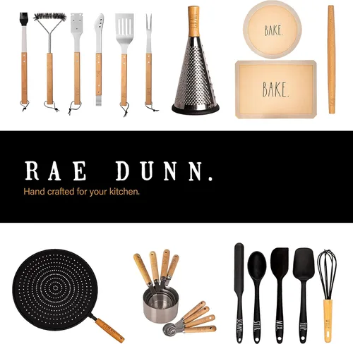 Vista 8 de Rae Dunn Everyday Collection - Juego de utensilios de cocina de madera y acero inoxidable, 7 piezas, herramientas de cocina con asas de madera