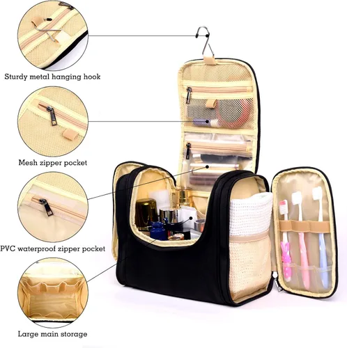 Vista 2 de Neceser colgante para mujeres y hombres, bolsa de maquillaje cosmética de viaje grande, organizador de bolsas de ducha resistente al agua